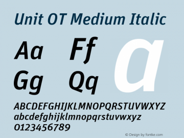 Unit OT Medium Italic Version 7.600, build 1027, FoPs, FL 5.04图片样张