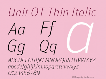 Unit OT Thin Italic Version 7.600, build 1027, FoPs, FL 5.04图片样张