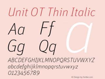 Unit OT Thin Italic Version 7.600, build 1027, FoPs, FL 5.04图片样张