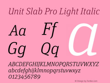 Unit Slab Pro Light Italic Version 7.600, build 1027, FoPs, FL 5.04图片样张
