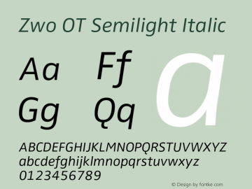 ZwoOT-SemilightItalic Version 7.504; 2007; Build 1023图片样张