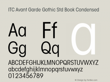ITC Avant Garde Gothic Std Book Condensed Version 1.00 Build 1000图片样张