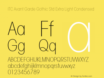 ITC Avant Garde Gothic Std Extra Light Condensed Version 1.00 Build 1000图片样张