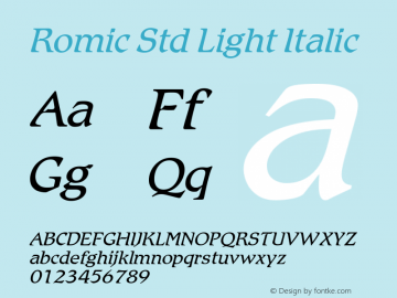 Romic Std Light Italic Version 1.00 Build 1000图片样张