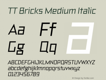TT Bricks Medium Italic Version 1.010; ttfautohint (v1.5) -l 8 -r 50 -G 0 -x 0 -D latn -f none -m 