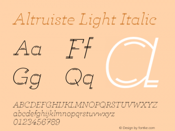 Altruiste Light Italic Version 1.000;hotconv 1.0.109;makeotfexe 2.5.65596图片样张