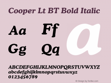 Cooper Lt BT Bold Italic Version 1.000 2005 initial release图片样张