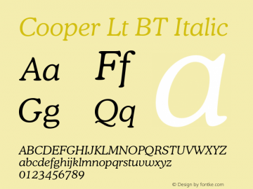 Cooper Lt BT Italic Version 1.000 2005 initial release图片样张
