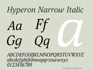 Hyperon Narrow Italic Version 1.000图片样张