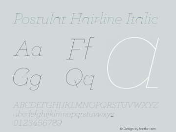 Postulat Hairline Italic Version 1.000;hotconv 1.0.109;makeotfexe 2.5.65596图片样张