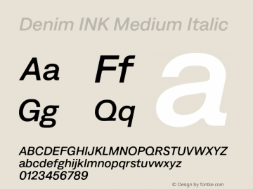 Denim INK Medium Italic Version 4.000;Glyphs 3.2 (3190)图片样张