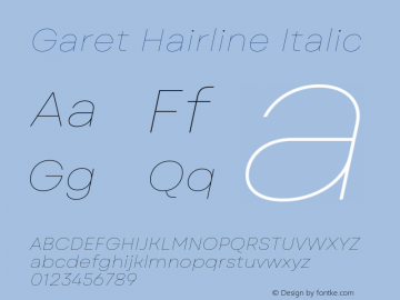 Garet Hairline Italic Version 1.004;FEAKit 1.0图片样张