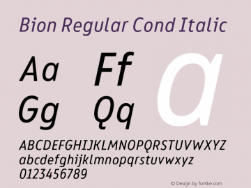 Bion Regular Cond Italic Version 1.000;Glyphs 3.1.1 (3135)图片样张