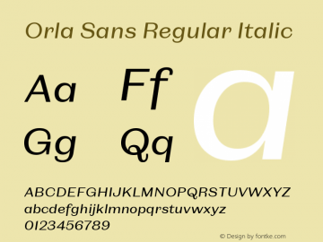 Orla Sans Regular Italic Version 1.000;hotconv 1.0.109;makeotfexe 2.5.65596图片样张