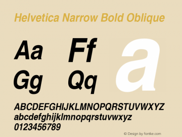 Helvetica Narrow Bold Oblique Version 1.3 (Hewlett-Packard) Font Sample