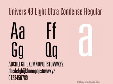 Univers 49 Light Ultra Condense Regular 001.000 Font Sample