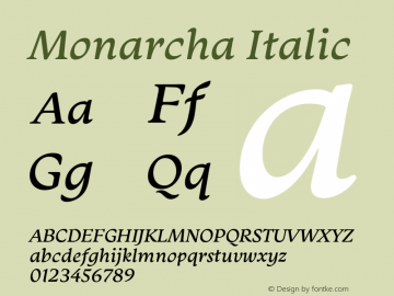 Monarcha-Italic Version 1.000 2010 initial release图片样张