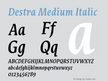 Destra-MediumItalic Version 1.000 2015 initial release图片样张