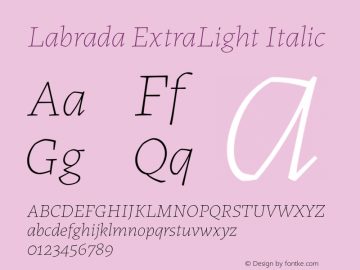Labrada ExtraLight Italic Version 1.000图片样张