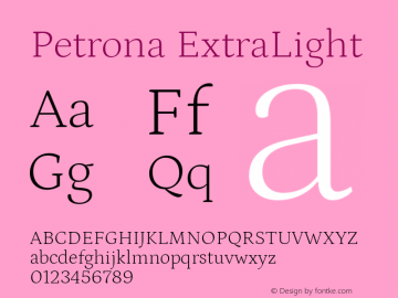 Petrona ExtraLight Version 2.001; ttfautohint (v1.8.3)图片样张