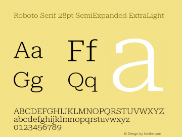 Roboto Serif 28pt SemiExpanded ExtraLight Version 1.008图片样张