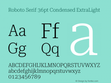 Roboto Serif 36pt Condensed ExtraLight Version 1.008图片样张