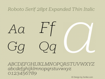 Roboto Serif 28pt Expanded Thin Italic Version 1.008图片样张