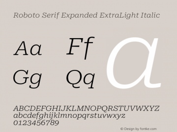 Roboto Serif Expanded ExtraLight Italic Version 1.008图片样张