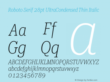 Roboto Serif 28pt UltraCondensed Thin Italic Version 1.008图片样张