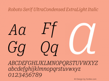 Roboto Serif UltraCondensed ExtraLight Italic Version 1.008图片样张