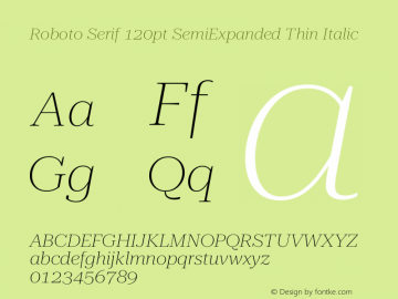Roboto Serif 120pt SemiExpanded Thin Italic Version 1.008图片样张