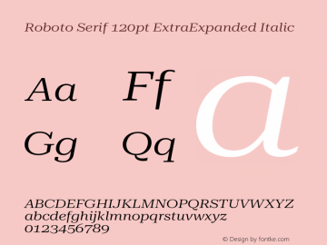 Roboto Serif 120pt ExtraExpanded Italic Version 1.008图片样张