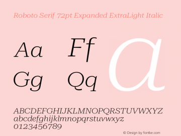 Roboto Serif 72pt Expanded ExtraLight Italic Version 1.008图片样张