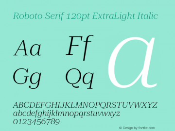 Roboto Serif 120pt ExtraLight Italic Version 1.008图片样张