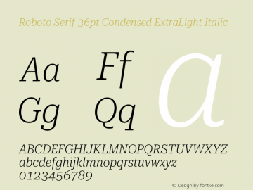 Roboto Serif 36pt Condensed ExtraLight Italic Version 1.008图片样张