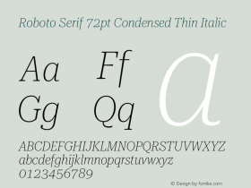 Roboto Serif 72pt Condensed Thin Italic Version 1.008图片样张