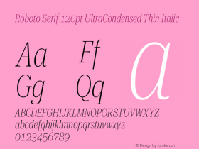 Roboto Serif 120pt UltraCondensed Thin Italic Version 1.008图片样张