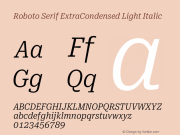 Roboto Serif ExtraCondensed Light Italic Version 1.008图片样张