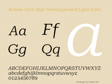 Roboto Serif 28pt SemiExpanded Light Italic Version 1.008图片样张
