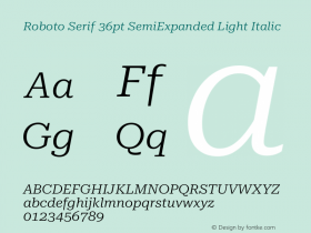 Roboto Serif 36pt SemiExpanded Light Italic Version 1.008图片样张