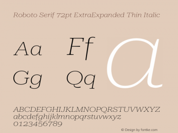 Roboto Serif 72pt ExtraExpanded Thin Italic Version 1.008图片样张