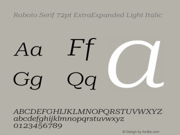 Roboto Serif 72pt ExtraExpanded Light Italic Version 1.008图片样张