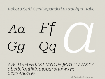 Roboto Serif SemiExpanded ExtraLight Italic Version 1.008图片样张