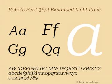Roboto Serif 36pt Expanded Light Italic Version 1.008图片样张