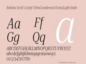 Roboto Serif 120pt UltraCondensed ExtraLight Italic Version 1.008图片样张