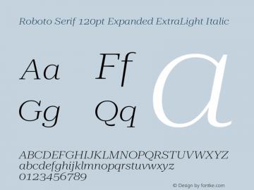 Roboto Serif 120pt Expanded ExtraLight Italic Version 1.008图片样张