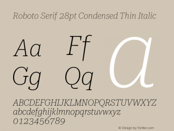 Roboto Serif 28pt Condensed Thin Italic Version 1.008图片样张