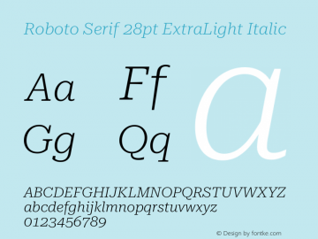 Roboto Serif 28pt ExtraLight Italic Version 1.008图片样张