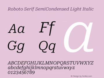 Roboto Serif SemiCondensed Light Italic Version 1.008图片样张