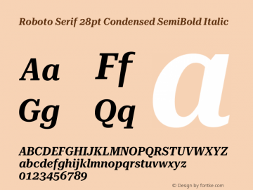 Roboto Serif 28pt Condensed SemiBold Italic Version 1.008图片样张
